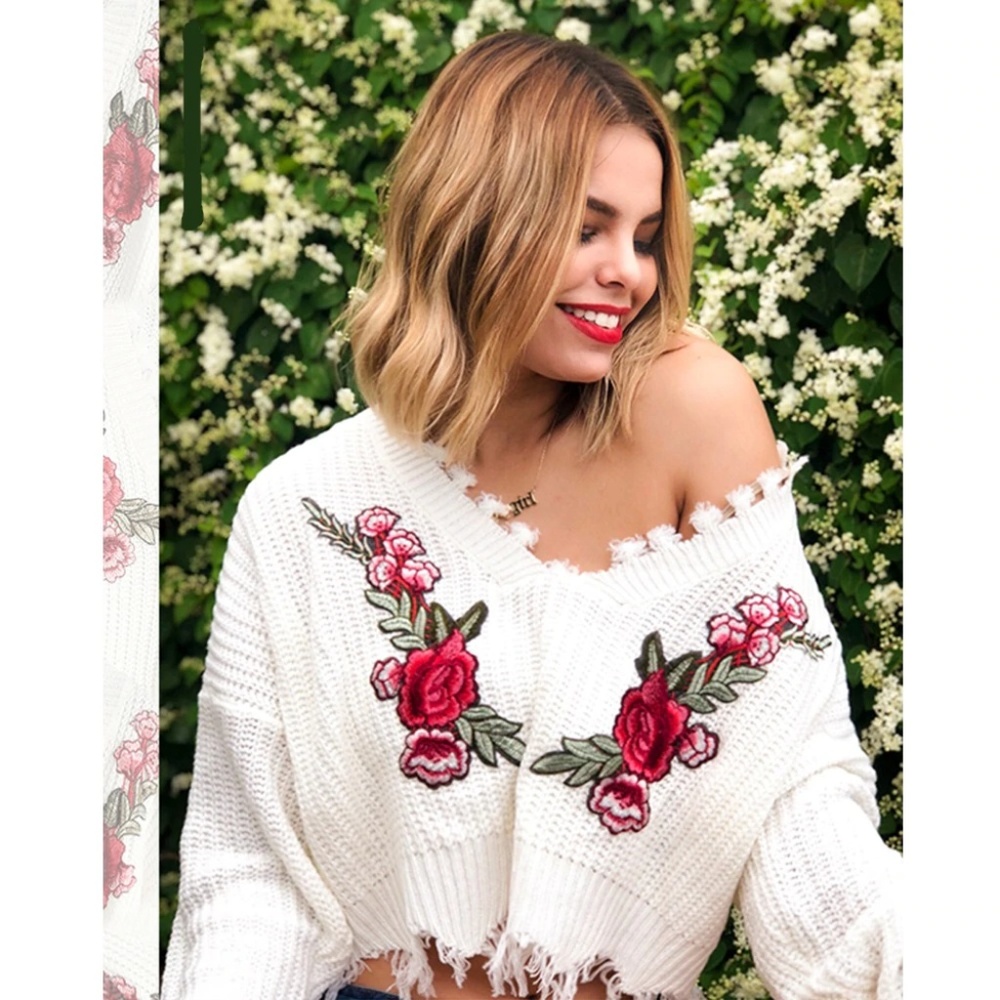 Last Chance! Rose Fringe Crop Top Cropped Sweater - Picture 1 of 5
